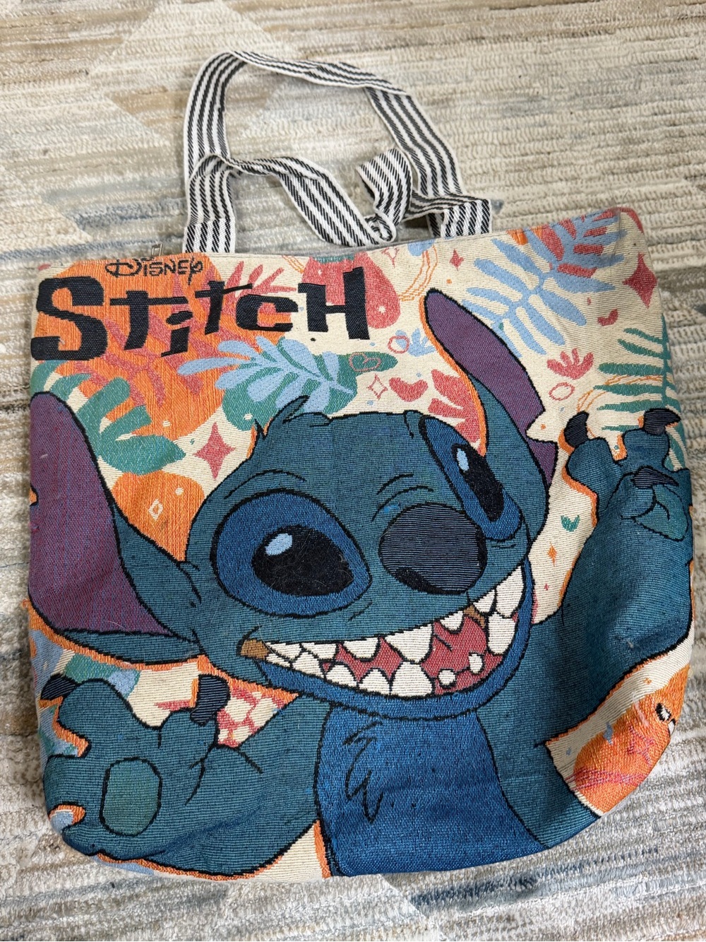 Disney Stitch Tote Bag with Multicolor Tropical Print